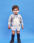 Grey Jacquard Cardigan with Blue details