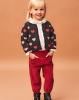 Red Velvet-Corduroy Trousers with Grey Polka Dots