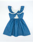 Denim Ruffle Dress with Flower Neckline