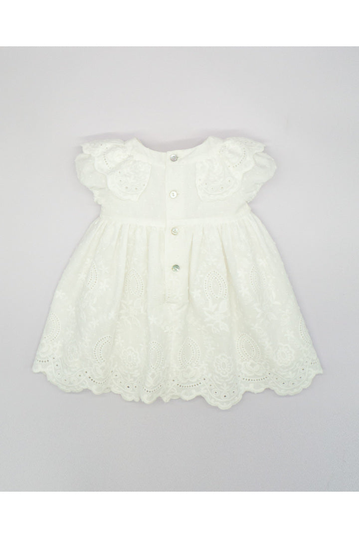 EMBROIDERED PLUMETI DRESS WITH RUFFLE BORDER