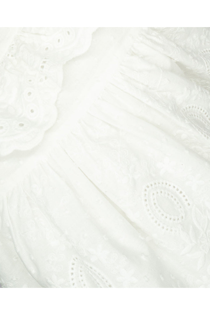 EMBROIDERED PLUMETI DRESS WITH RUFFLE BORDER