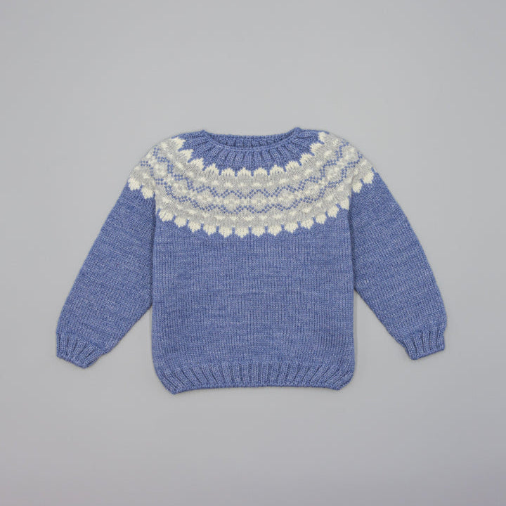 BLUE SWEATER WITH PATTERNED YOKE