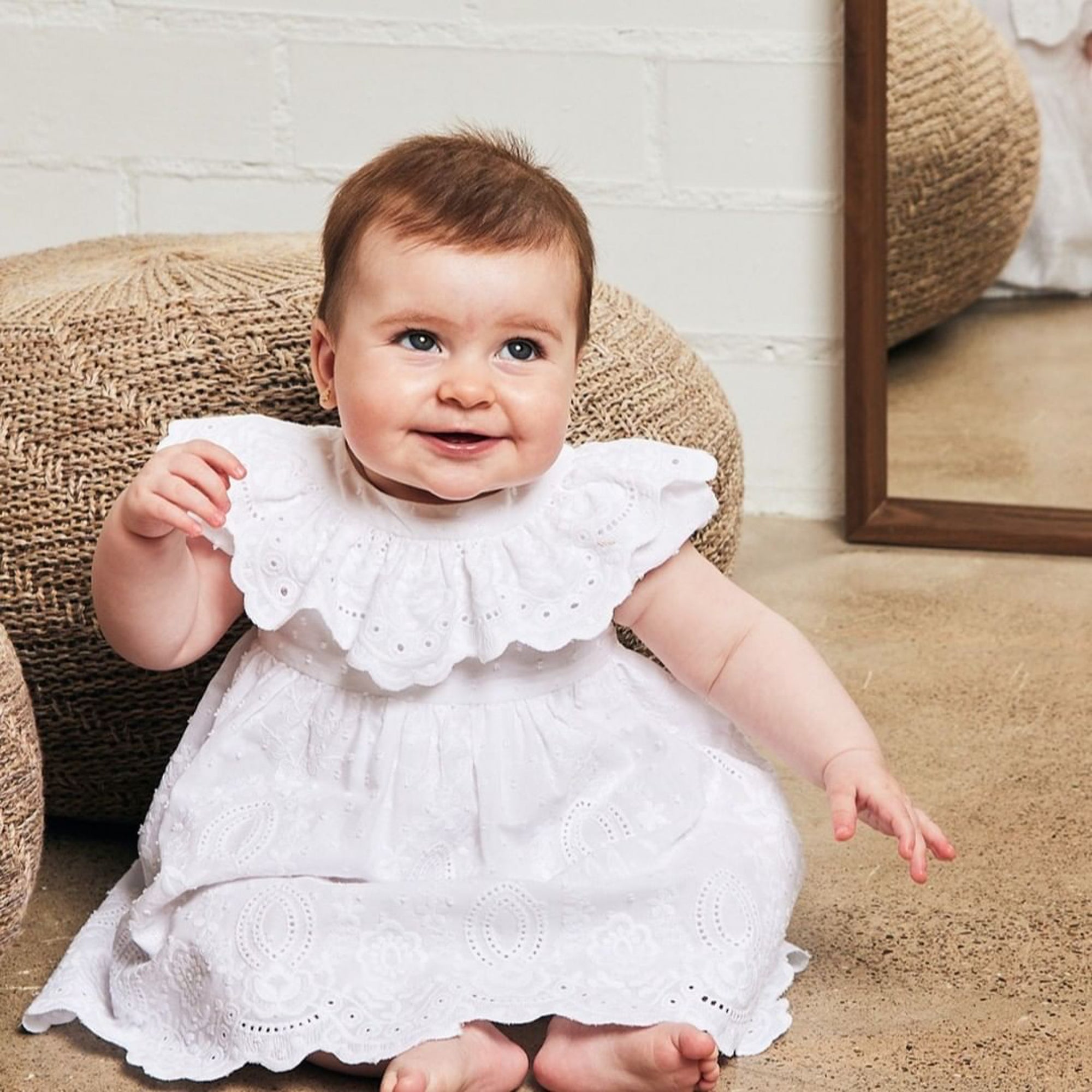 EMBROIDERED PLUMETI DRESS WITH RUFFLE BORDER