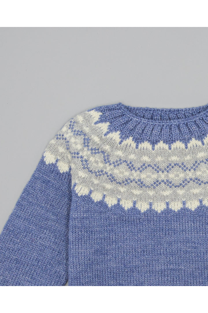 BLUE SWEATER WITH PATTERNED YOKE