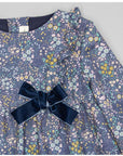 Girl’s floral print dress in blue and green tones