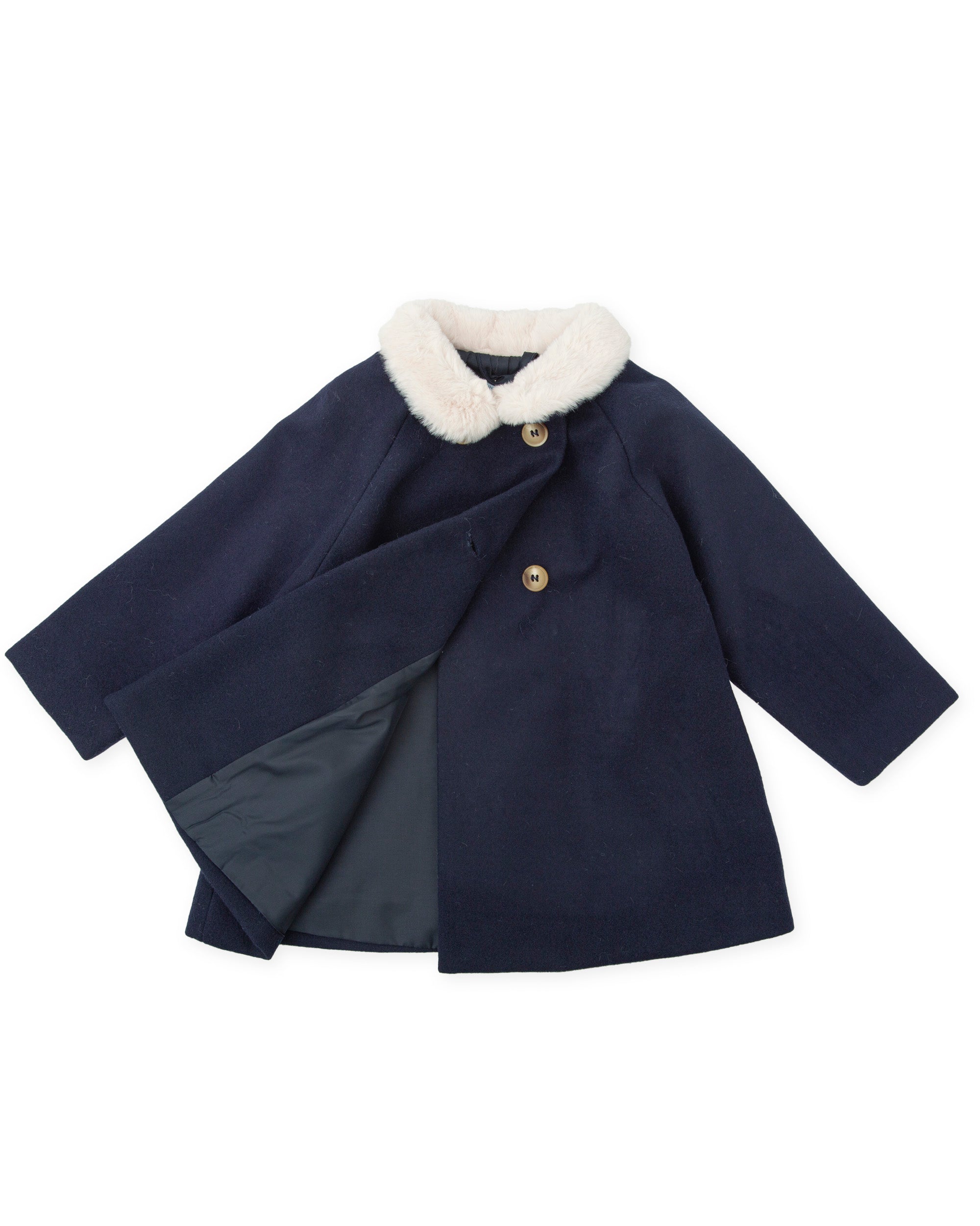 Dark Blue Coat for girls with white  Faux-Fur Collar