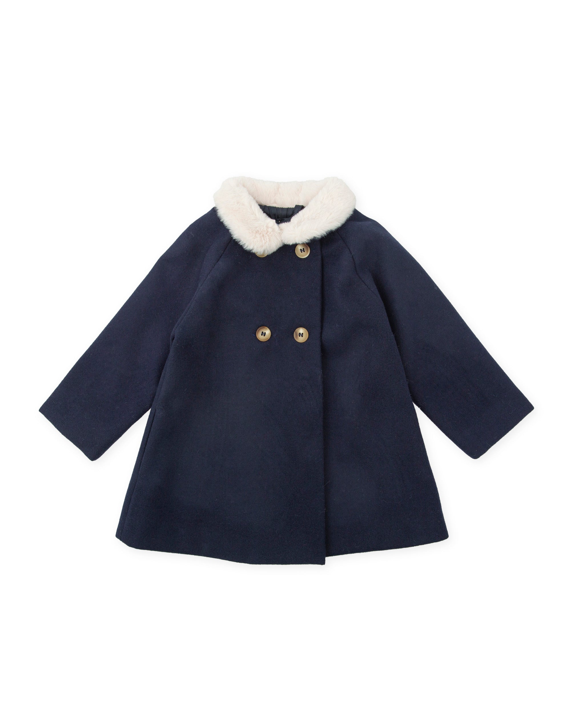 Dark Blue Coat for girls with white  Faux-Fur Collar