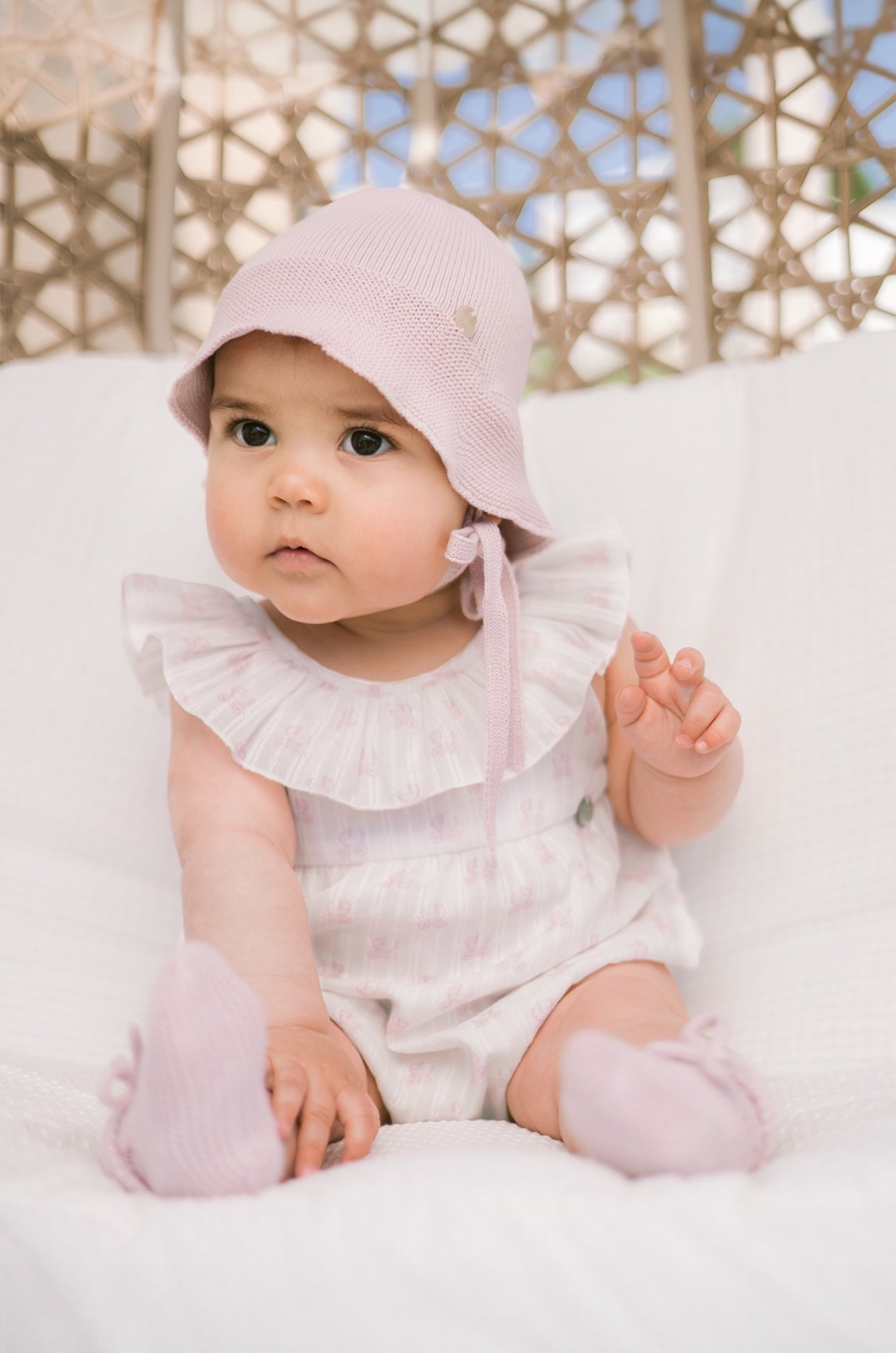 Baby Frill-Trim Pram-Print Romper