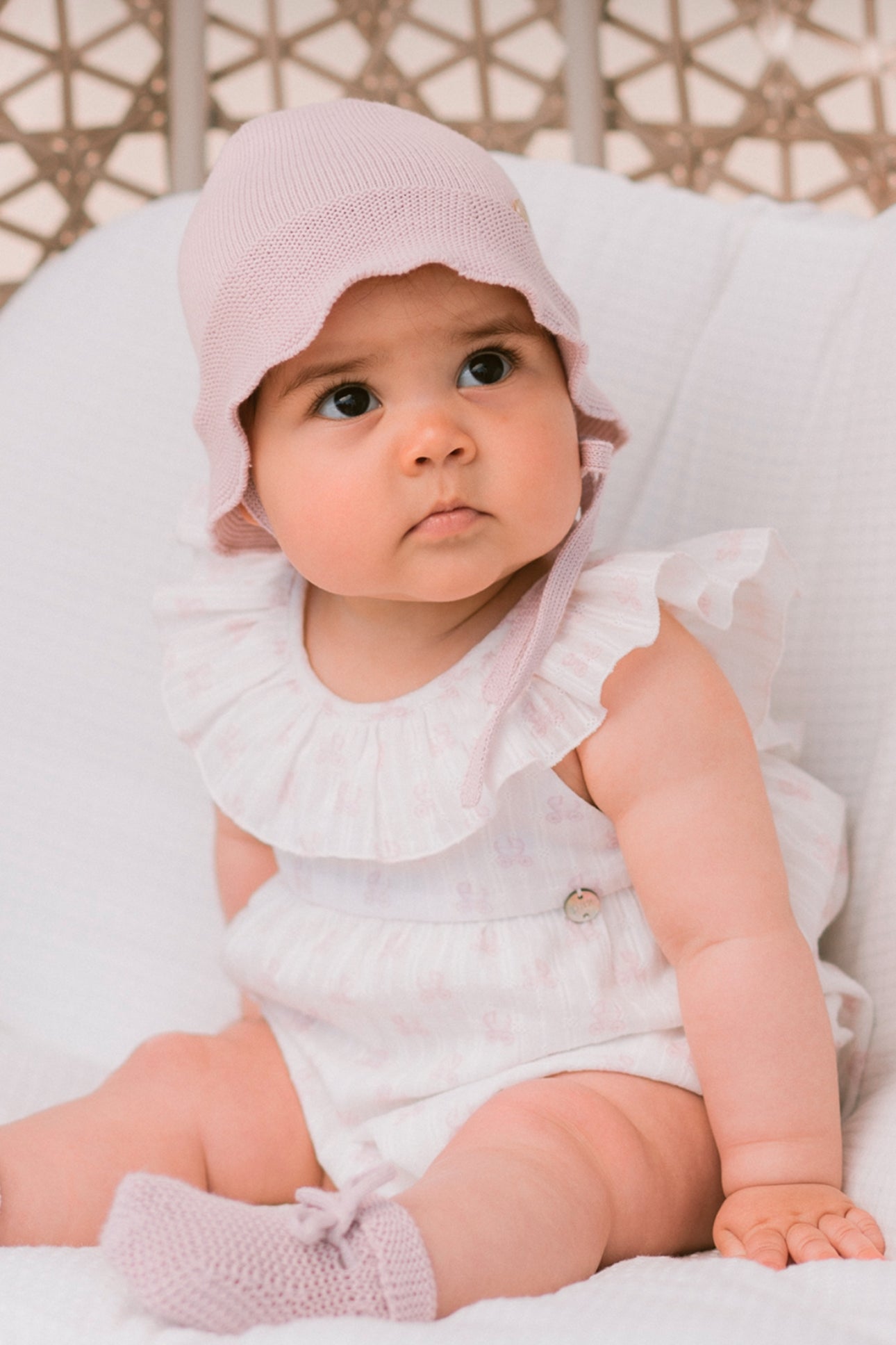 Baby Frill-Trim Pram-Print Romper