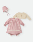 Pink Cotton Dress with Bloomers with white lace details