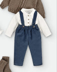 Dark Blue Velvet Corduroy trousers with suspended straps