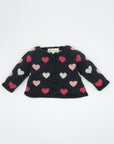 Black Cardigan with Pink and White Hearts
