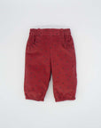 Red Velvet-Corduroy Trousers with Grey Polka Dots