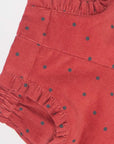 Red Velvet-Corduroy Trousers with Grey Polka Dots