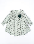 Light Green Animals Baby Dress with Green Pompom