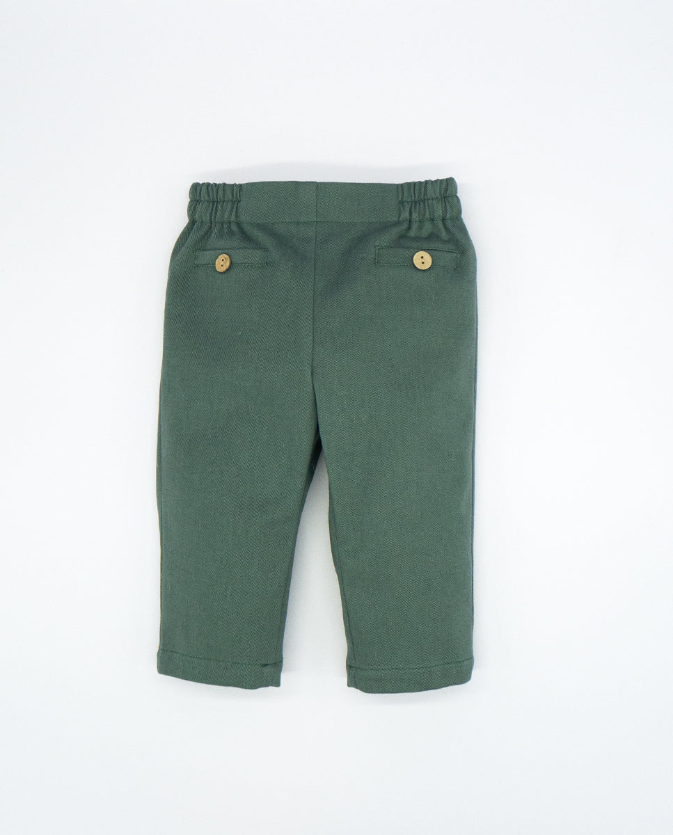 Green Cotton Trousers with Button details