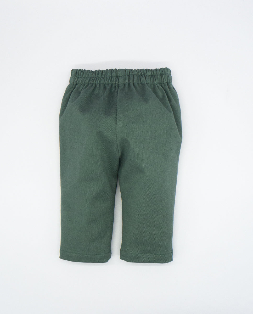 Green Cotton Trousers with Button details