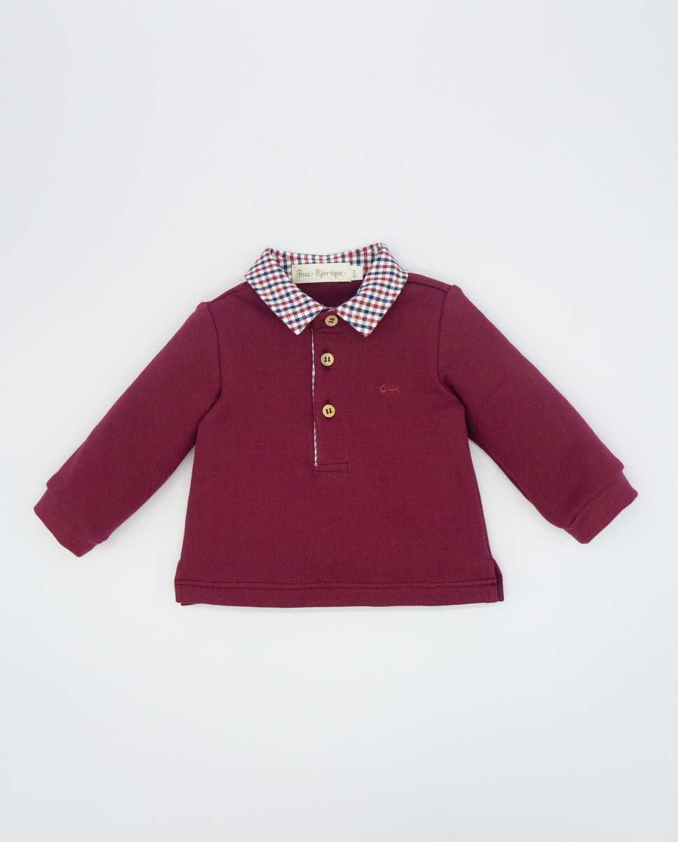 Red Polo Shirt with Checked  Collar