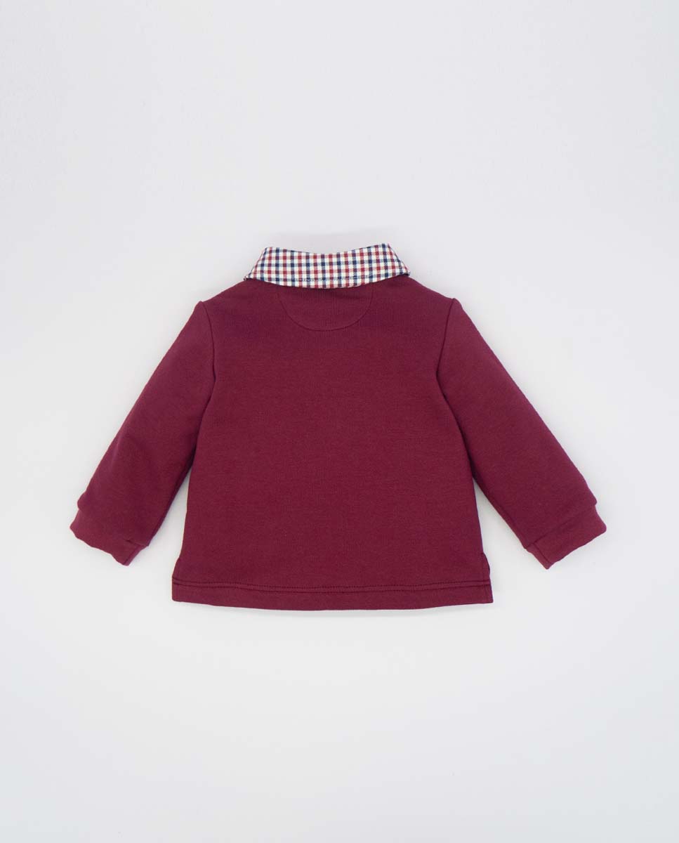 Red Polo Shirt with Checked  Collar