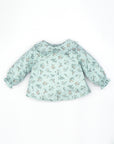 Blue Floral Blouse with Claudine collar