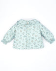 Blue Floral Blouse with Claudine collar