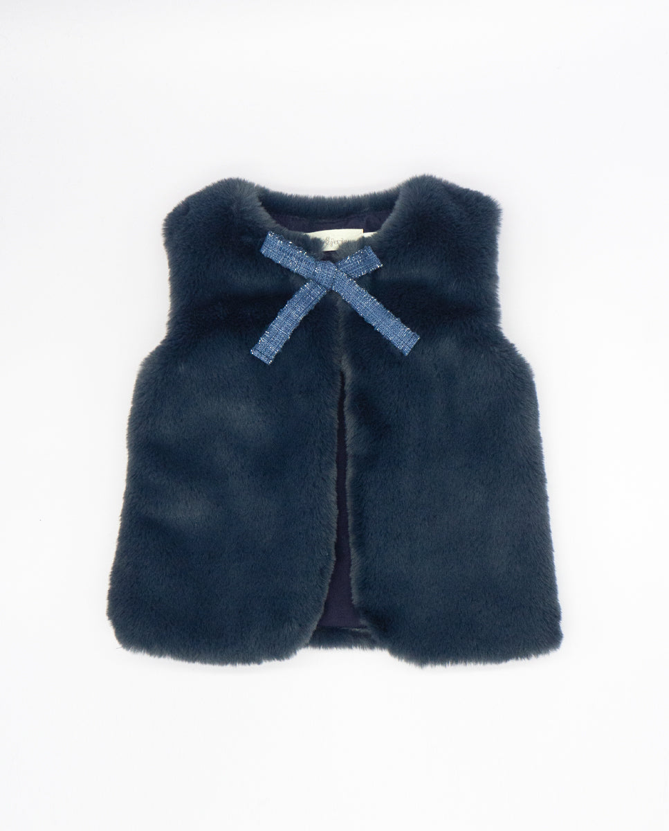 Dark Blue Faux-Fur Sleeveless Gilet – MIBONBóN - Main Image