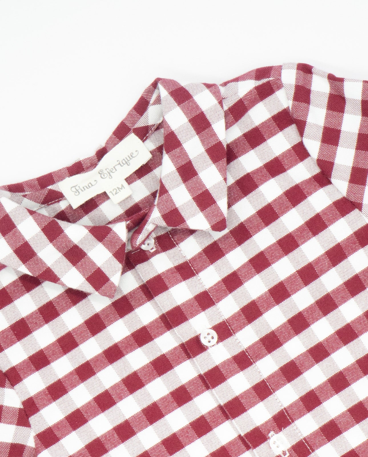 burgundy gingham dress shirt Collusion Fitted Short Sleeve Shirt in burgundy gingham-Red