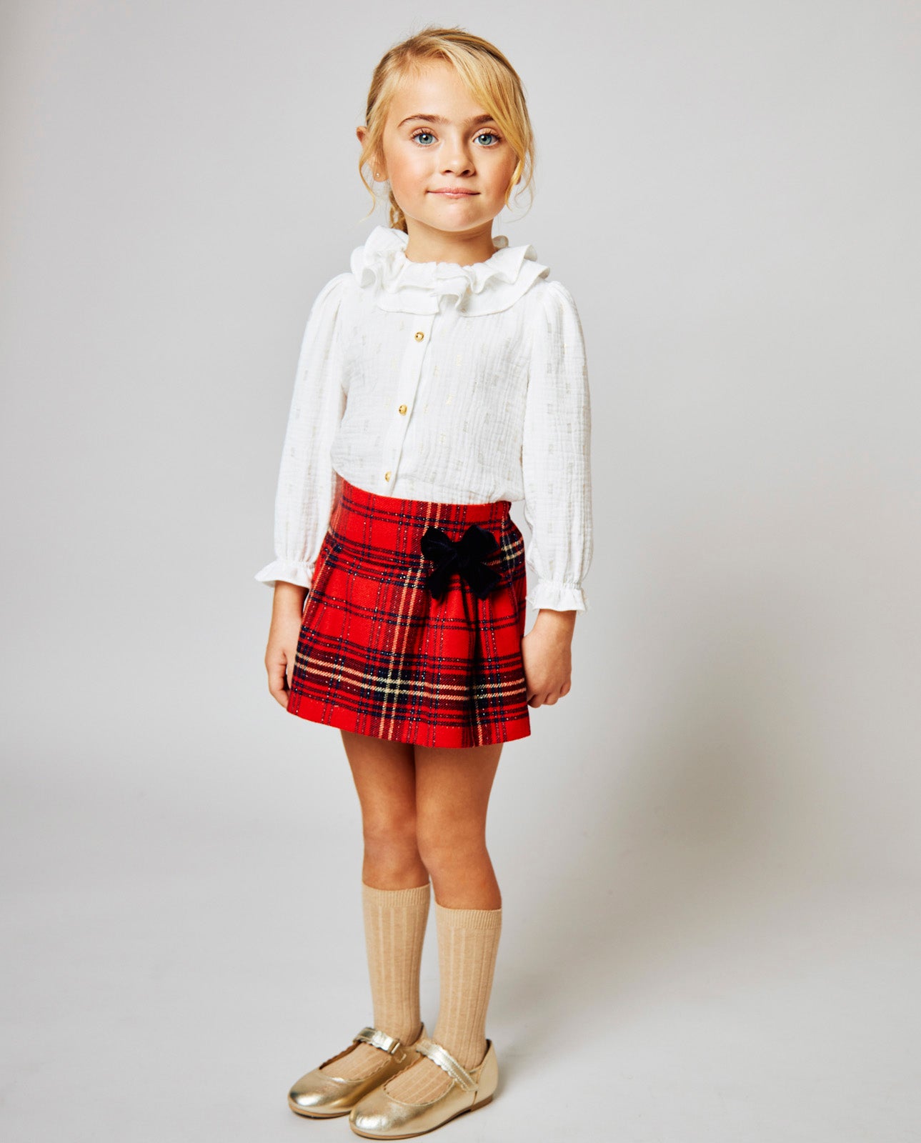 Red Plaid Short Skirt with Pleats – MIBONBóN