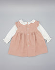 PINK CORDUROY PINAFORE WITH WHITE VIELLA