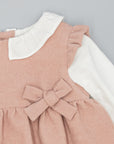 PINK CORDUROY PINAFORE WITH WHITE VIELLA