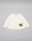 WHITE COTTON SWEATER WITH CHECKERED VIELLA COLLAR