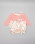 PINK KNIT ROMPER WITH FLORAL PRINTED FABRIC