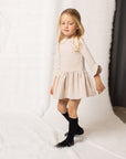 GIRL'S BEIGE CORDUROY DRESS WITH GUIPURE COLLAR