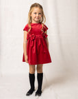 RED VELVET DRESS WITH BOWS