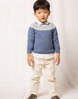 BLUE SWEATER WITH PATTERNED YOKE
