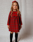 RED STRUCTURED FABRIC DRESS FOR GIRL WITH BOWS