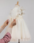 Cream Tulle Dress for Special Occasions with tulle belt