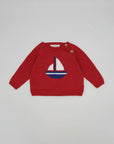 Red Sweater with Sailing Boat Design