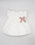 WHITE DRESS ECRU WITH PINK BOW