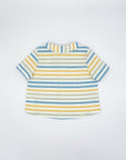 Short Sleeves Blue Shirt with Yellow Stripes