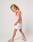 White Twill Shorts with Glittery Buttons
