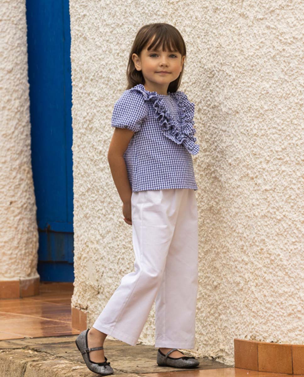 Girls Trousers with White Twill Waistband
