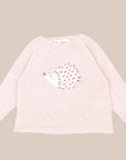 Pink sweater with a hedgehog print