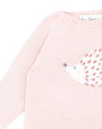 Pink sweater with a hedgehog print