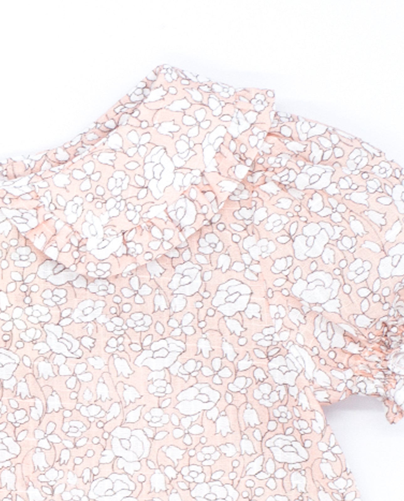 Pink flower print blouse with puff sleeves and a collar