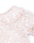 Pink flower print blouse with puff sleeves and a collar