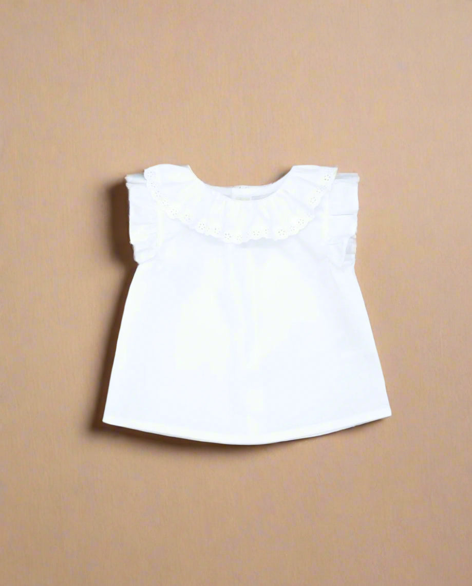 White poplin blouse with embroidered trim