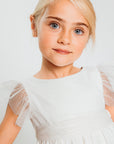 Short golden glitter tulle dress for girls