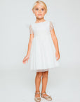 Short golden glitter tulle dress for girls