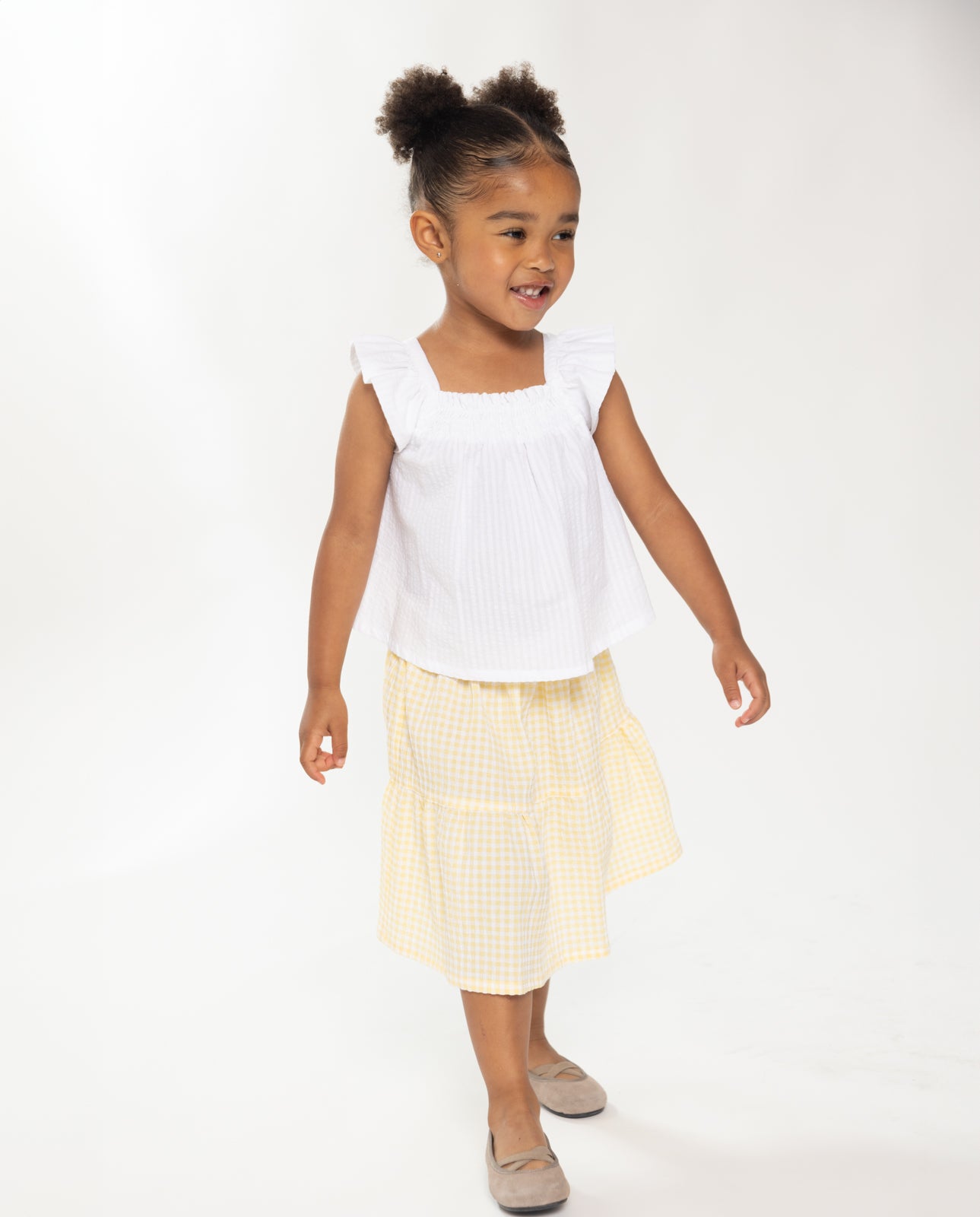 Yellow gingham midi skirt